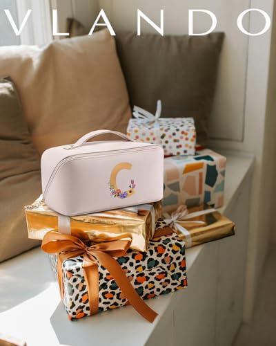 VLANDO Bridal Shower Gifts,Initial Makeup Bags,Gifts for Women Birthday Gifts for Women Girls Personalized Gifts for Wife Thanks Gift(Letter C) - color: 14.White-C