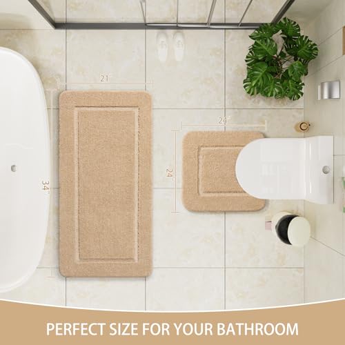 LOCHAS Bathroom Rug Set Beige, Soft Bath Rug Set 2 Piece, Toilet Mat U-Shaped 24x24 and 34x21 Bath Rugs, Quickly Dry Mats for Bathroom, Tub, Washable, Super Absorbent Floor Mat - color: Beige, size: 34" x 21" Plus 24" x 24" (U-Shape)