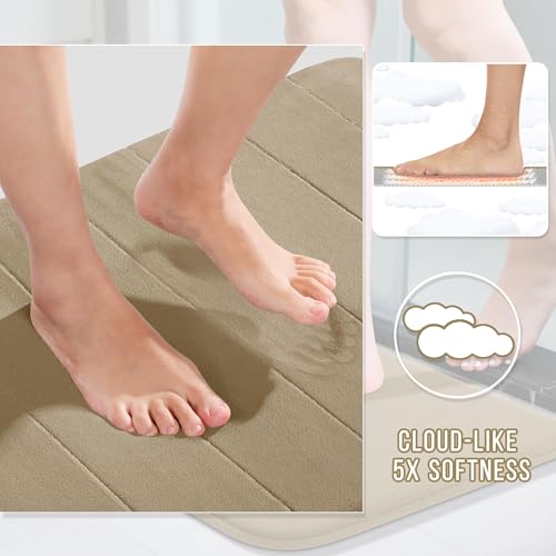 Yimobra Large Bath Mat Set 2 Piece- Super Soft Absorbent Quick Dry Memory Foam Bathroom Rugs, Machine Washable Non Slip Floor Carpet for Tub Shower & Double Vanity (17x24 & 44x24, Pale Khaki) - color: Pale Khaki, size: 44x24+24x17 Inch