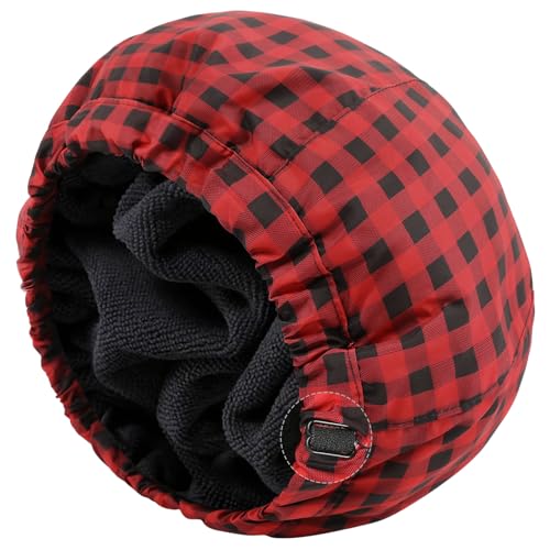 Shower Cap for Men Red Plaid Bath Cap, Reversible Large Waterproof Adjustable Shower Caps Terry Lining & Elastic Band Stretch Hem Hair Hat - color: RED PLAID