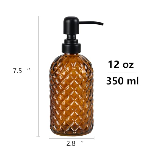 12Oz Glass Soap Dispenser with 304 Black Rustproof Stainless-Steel Pump, Refillable Glass Soap Dispenser for Kitchen, Bathroom, Farmhouse (Amber) - color: Amber