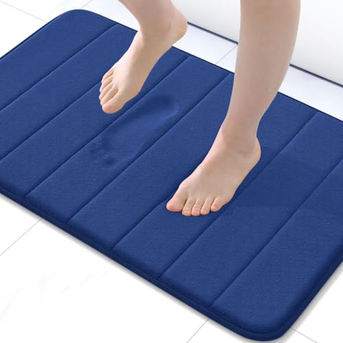 Buganda Memory Foam Bath Mat, 31.5" x 20", Ultra Soft Bathroom Rugs, Water Absorbent and Machine Washable Bath Rug Runner for Bathroom, Shower, and Tub, Navy Blue - color: Navy Blue, size: 31.5" X 20"
