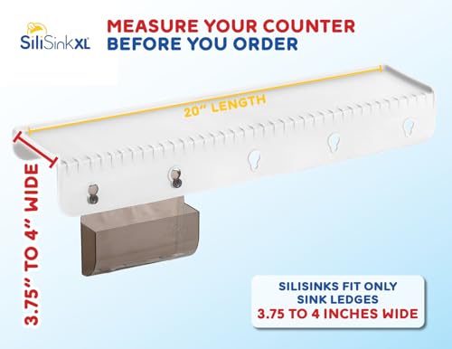 SiliProducts SiliSink XL Silicone Edge Guard for Kitchen Sink - Fits 3.75” - 4” Wide - The Original Silicone Sink Edge Protector with Sponge Caddy - Splash Guard, 20” White - color: White, size: 4in x 20in