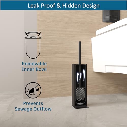 BVL Toilet Brush and Holder Set Black Freestanding for Bathroom - color: Matte Black