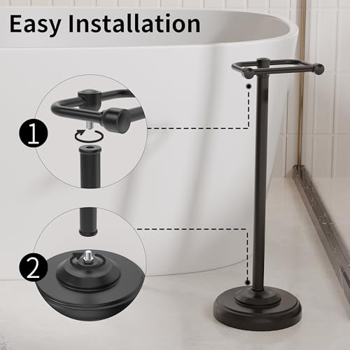 Toilet Paper Holder Stand, Matte Black Toilet Paper Holder Free Standing,Post Pivoting Design & Stable Weighted Base SUS304 Stainless Steel for Bathroom - color: Matte Black
