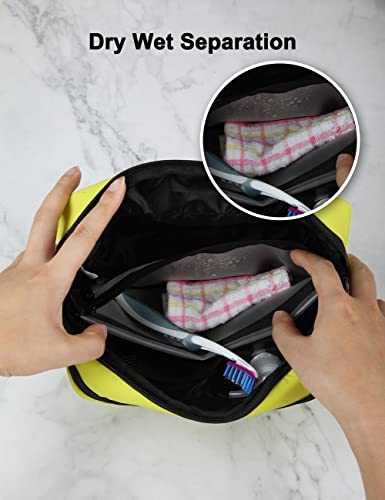 GOX Premium Toiletry Bag For Men, Dry Wet Separate Travel Toiletry Bag, Dopp Kit Case For Travel, Cosmetics Organizer Pouch (Lemon Lime) - color: Lemon Lime