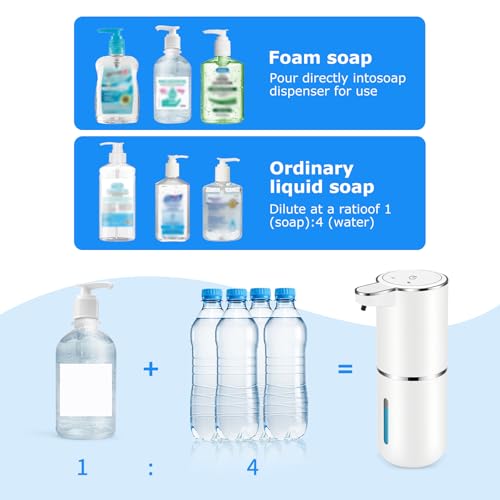 4 Pack Automatic Soap Dispensers,12.8oz/380ml USB Touchless Automatic Foaming Soap Dispenser,Rechargeabled Wall Mounted Smart Soap Dispenser for Bathroom Kitchen Dish Soap - color: White, size: Foam x4