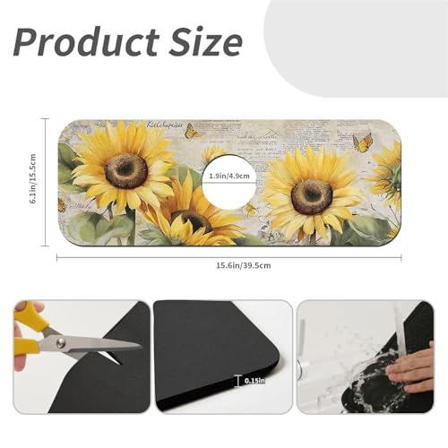 Faucet Fast Absorbent Pad - Vintage Stly Sunflower And Butterfly , Suitable For Kitchen, Bathroom, Island And Other Scenes - color: Vintage stly Sunflower and Butterfly