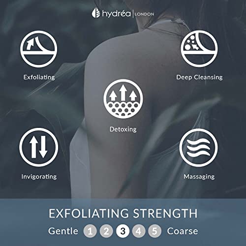 Hydrea London Exfoliating Glove - Organic Egyptian Shower Loofah & Dual-Sided Face Glove Exfoliator - Body Scrubber for Men & Women, Dead Skin Cell Remover, & Bath Scrub for Deep Exfoliation & Detox