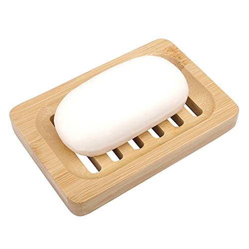 Anwenk Bamboo Wooden Soap Dish, Bar Soap Holder Soap Tray for Shower Bathroom Kitchen Sink Drainer - 2 Pack (Natural Color) - color: Bamboo 2pack