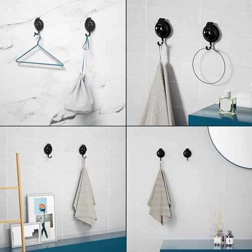 Heavy Duty Vacuum Suction Cup Hooks, Matte Black Plated Polished Super Suction for Kitchen Bathroom, 6 Pack - color: Black