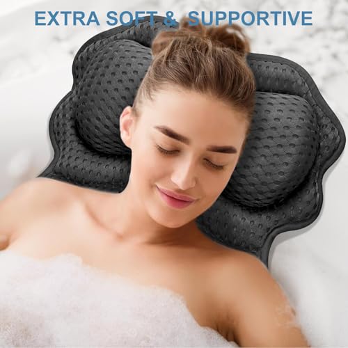 SetSail Bath Pillow, Relaxing Bath Pillows for Tub Neck and Back Support Soft 4D Breathable Air Mesh Ergonomic Bathtub Pillow with 6 Strong Suction Cups and Hook Luxury Bathroom Accessories,Black - size: Black3