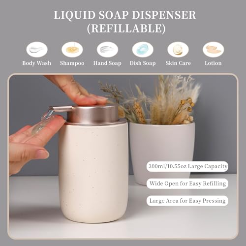 BosilunLife Ceramic Bathroom Accessories Sets Complete Bathroom soap Dispenser and Toothbrush Holder Set (Apricot-Liquid) - color: Smooth-apricot-liquid