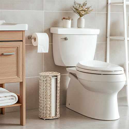 GRANNY SAYS Toilet Paper Storage Holder, Bathroom Toilet Paper Holder Stand, Woven Bathroom Baskets for Bathroom, Free Standing Organizer for Bathroom Storage - color: Butter Milk, size: 6¾"D(For 3 Roll)
