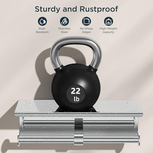 FORIOUS Double Toilet Paper Holder with Shelf, Wall Mount Tissue Roll Holder for Bathroom, 304 Stainless Steel Commercial Toilet Tissue Dispensers with Phone Shelf (1, Chrome) - color: Chrome