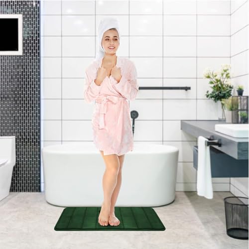 RUN HELIX Bath Mats for Bathroom Comfort Memory Foam Bath Rug Set 3 Piece Non-Slip Bathroom Mats,Absorbent Shaggy Rugs Super Soft U-Shaped Toilet Rug,Bathroo Carpets for Batoom,Tub,Shower,Dark Green - color: Blackish Green