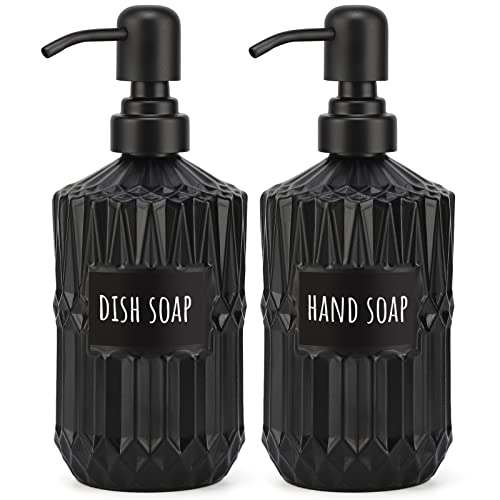 Segbeauty Black Soap Dispenser, 2pcs 15.2oz Glass Pump Bottles with Labels for Farmhouse Decor, 450ml Empty Refillable Kitchen Soap Dispenser Set Bathroom Accessories for Western Modern Home Decor - color: Black, size: 15.2oz/450ml