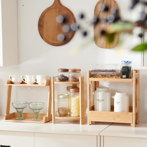 GOBAM Bamboo Makeup & Countertop Organizer, Small - 2 Layer Cosmetics, Lipsticks, Jewelry, Brushes, Hair Accessories & Perfume Organizer for Dresser, Easy Assembly - Natural - size: Small