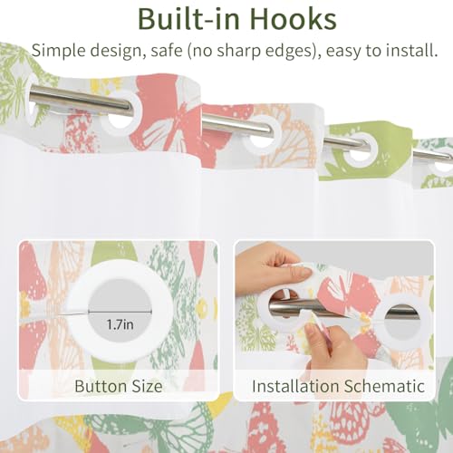 Butterfly No Hook Shower Curtain with Snap in Liner Set 71x74 in | Boho Modern Abstract Pastel Colorful Cute Butterfly Girly Shower Curtain for College Dorm Hotel Apartment Bathroom Bathtub - color: Boho Butterfly