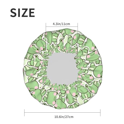 Cute Frogs Shower Cap For Women Reusable Waterproof Double Layers Bath Cap Hair Protection Elastic Ladies Spa Salon Shower Hat - color: Cute Frogs