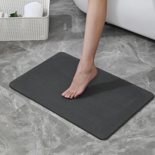 J&V TEXTILES Stone Bath Mat Diatomaceous Earth Shower Mat Non-Slip Super Absorbent Diatomite Stone Mats for Bathroom Floor Quick-Drying Easy to Clean (24''*15'') (Matte Black) - color: Matte Black