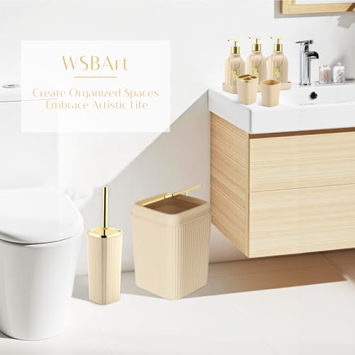 17PCS Bathroom Accessories Set, Beige Bathroom Set Bathroom Accessories Set with Trash Can, Toilet Brush, Toothbrush Holder, Qtip Holder & 3PCS Soap Dispenser - size: Bath Set with Press-Top Trash Can, style: Beige