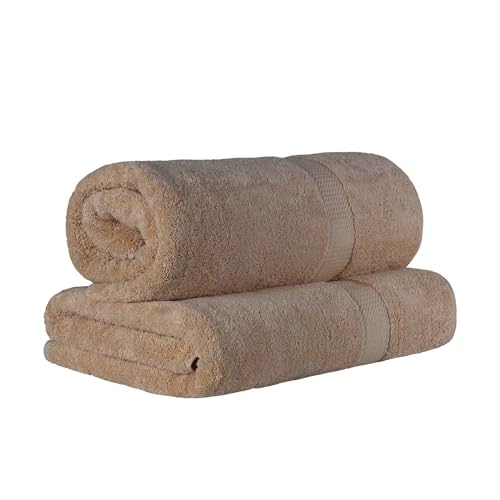 SUPERIOR Egyptian Cotton Pile Heavyweight Bath Sheet, 2 Piece Set, Latte | Highly Absorbent, Ultra Soft Luxury 800 GSM Towel Set for Bathroom, Shower, Hotel Essentials Oversize Plush Madeline Towels - color: Latte, size: Bath Sheet 2-Pack