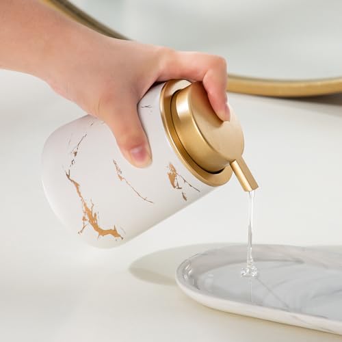 Enra Ceramic Gold Soap Dispenser,12 oz Marble Hand Liquid Soap Dispenser for Bathroom Kitchen Dispenser for Dish Soap with Easy-to-Press(Gold Liquid Type2) - color: Gold Liquid Type2