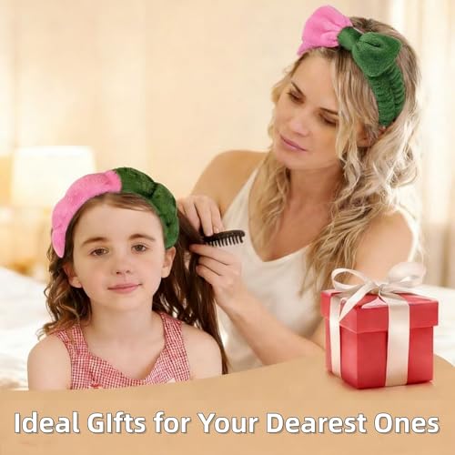 7 Pcs Spa Set, Facial Headband and Wristband Set, Skincare Accessories, College Style Girl Idea Gifts, Hair Accessories for Women and Girls（Pink Green） - color: Pink Green