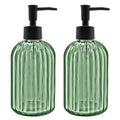 2 Pack 14oz Glass Soap Dispenser with Black Pump – Refillable for Hand Soap, Dish Soap, Lotion, Suited for Kitchen, Bathroom & Laundry Room(Olive Green) - color: Olive Green