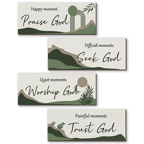 ONIZHITY 4 Pcs Green Boho Wall Art Bible Verse Inspirational Bohemian Wall Decor Rustic Christian Sign for Home Bathroom Office Bedroom Living Room (10x4) - color: Green Boho