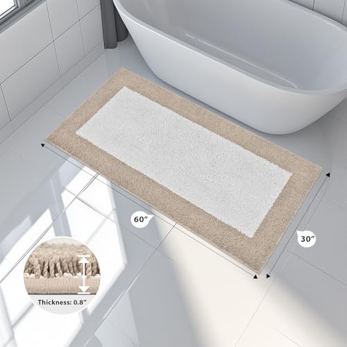 anllugs Bathroom Rugs 30" x 60", Non-Slip Extra Soft Absorbent Bath Rugs, Machine Washable Quick Dry Bath Mats for Bathroom Floor, Shower, Bathtub and Sink, Beige & White - color: Beige & White, size: 30" X 60"