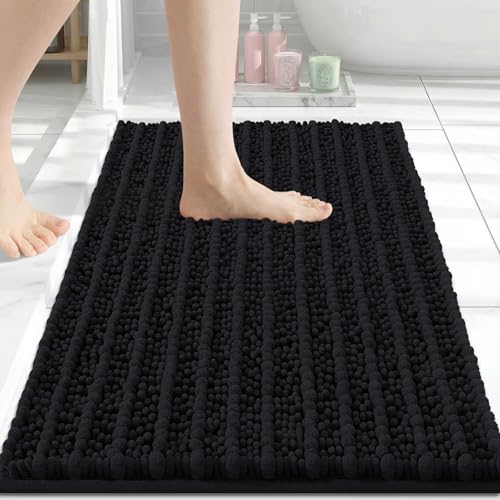 Arotive Luxury Bathroom Ruuner Rugs 30x17, Extra Soft Thick Absorbent Shaggy Chenille Bath Rugs, Machine Wash Dry, Bath Mats for Bathroom Floor, Tub and Shower, Home Decor Accessories, Black - color: Black, size: 30" X 17"