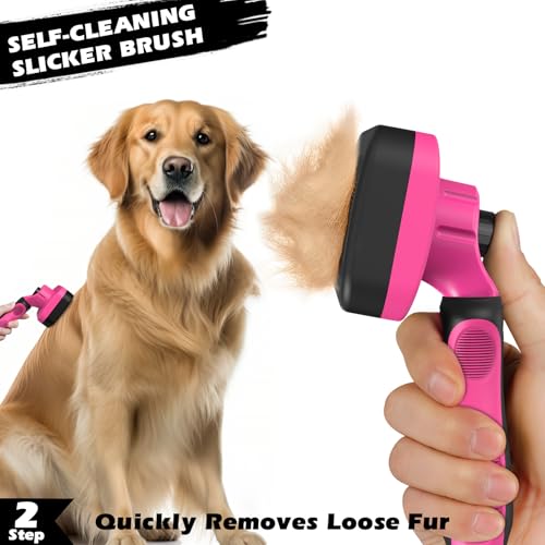 Professional 3PCS Self Cleaning Slicker Brush & Pet Grooming Rake & Flea Comb for Dogs,Cats and Horses | Double-Sided Dematting Comb & Skin Friendly Deshedding Grooming Tool | Pet Supplies (Red) - color: Red