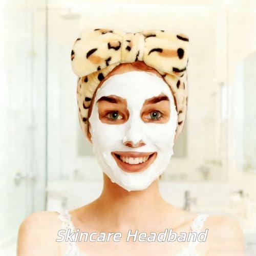 7 Pcs Spa Set, Facial Headband and Wristband Set, Skincare Accessories, College Style Girl Idea Gifts, Hair Accessories for Women and Girls（Leopard） - color: Leopard