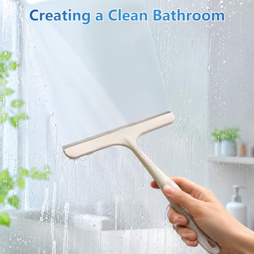 3 Pcs Shower Squeegee for Glass Doors, Car Window Squeegee, Streak-Free Mirror Cleaner Tool for Bathroom Kitchen Sink Countertop Tile Glass Shower Door Scraper Household Squeegees, with 3 Hooks - color: 3pcs - Beige/Pink/Green