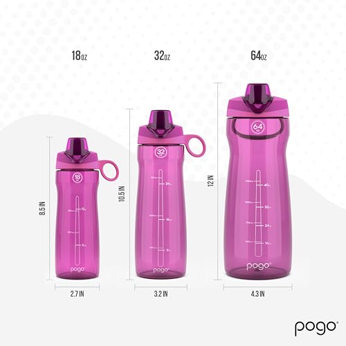 Pogo BPA-Free Plastic Water Bottle with Chug Lid, Fuchsia, 18 oz. - color: Fuchsia, size: 18 Ounces