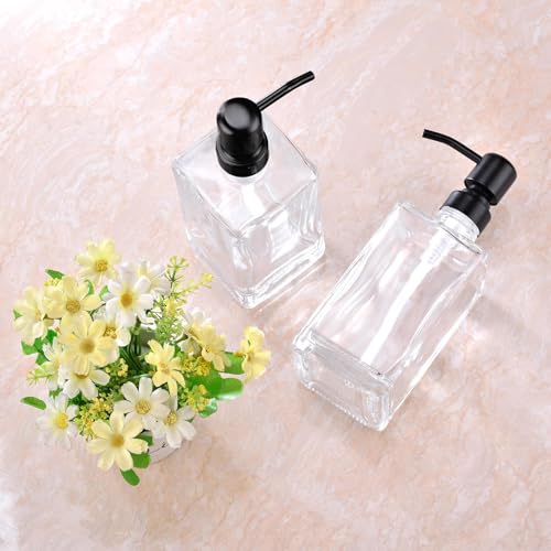 13.5 Oz Clear Glass Soap Dispenser with Matte Black Rust-Proof Stainless Steel Pump - Refillable Hand/Dish Soap Dispenser for Bathroom Countertop & Premium Kitchen - color: Matte Black