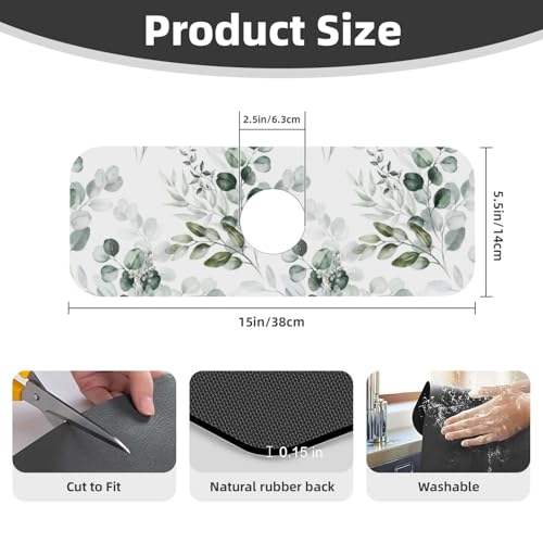 Leaf Green Floral Branch 15" X 5.5" Kitchen Sink Splash Guard Faucet Faucet Guard Draining Mat Sink Splash Guard Faucet Kitchen Bathroom - color: Leaf Green Floral Branch