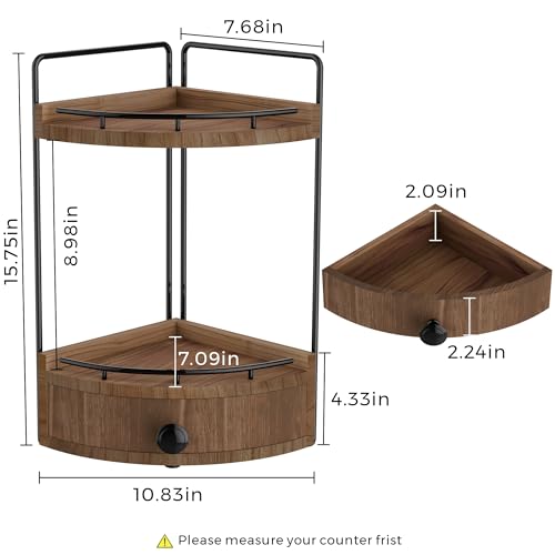 2-Tier Corner Bathroom Counter Organizer with Drawer & Embedded Screw Holes - Wooden Countertop Organizers for Skincare, Makeup Storage, Bathroom Sink Counter Shelf for Vanity, Dark Brown - color: Dark Brown