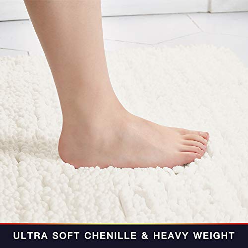 Walensee Bathroom Contour Rug Non Slip Toilet U Shaped Bath Mat (20x24, Ivory) Water Absorbent Super Soft Shaggy Chenille Machine Washable Dry Extra Thick Perfect Absorbant Best Plush Carpet - color: Ivory, size: 20"x24" Contour Rug