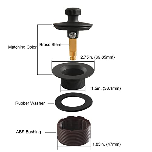 Lift and Turn Bathtub Drain Stopper with ABS Plastic Bushing, Fits in 1-1/2 Inch or 1-3/8 Inch Inner Bathtub Shoe, Easy to Install, Matte Black - color: Matte Black