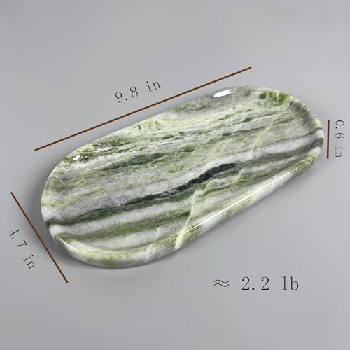 Green Marble Vanity Tray 9.8", Natural Stone Organizer for Bathroom | Luxury green marble tray, polished non-slip base, Perfect for jewelry, perfumes, décor. Unique pattern, ideal gift for her. - color: Green