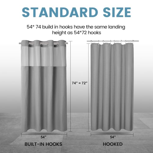 EUTXL Heavyweight Stall No Hook Shower Curtain with Snap in Liner,256GSM Waffle Weave Shower Curtains for Bathroom,54W x 74H,Grey - color: Grey, size: 54"W x 74"L (Pack of 1)