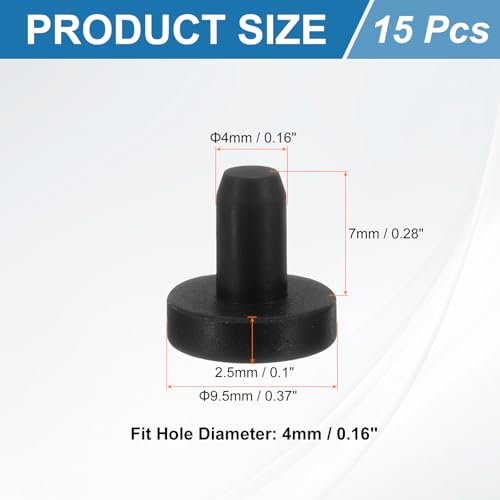 uxcell 15Pcs Silicone Hole Plug, Waterproof Solid T-Shaped Rubber Stoppers Bottle Seal Tube Pipe Plugs End Cap for 4mm/0.16" Hole for Bathtub Bottle, 0.28" Plug Height, Black - color: Black, size: For 4mm/0.16" Hole, 0.28" Plug Height