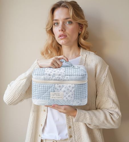 HBselect Quilted Makeup Bag, 3PCS Cotton Large Travel Makeup Bag, Cute Floral Coquette Make up Bag Cosmetic Bag Toiletry Bag for Women Girls - color: A-3PCS-Floral 38