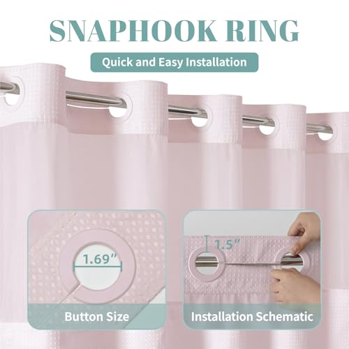 eachope BlushPink No Hook Waffle Weave Shower Curtain with snap-in Liner Replacement, 230GSM Waterproof Fabric Hotel Shower Curtain Set for Bathroom, Through Mesh Top Window,71Wx74H - color: Blushpink, size: 71"W x 74"L (Pack of 1)