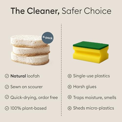 Vove Scrub Sponges 4 Pack, Cellulose & Cotton with Natural Loofah, Eco-Friendly Loofah Dish & Kitchen Sponges, Bathroom Scrubbing Pads, FSC-Certified Packaging - size: 4 Pack