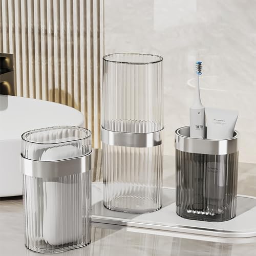 Travel Toothbrush Cup Case, Toothbrush Travel Container Portable Travel Toothbrush Holder Toothpaste Storage for School Camping Business Trip Bathroom (Grey) - color: Grey