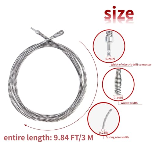 9.8 FT Drill Drain Snake,Sink Unclogging Tool That Can Be Connected To An Electric Drill, Hair Catcher Drain Snake,Drain Auger Drill Attachment,Drill Snake For Plumbing - style: Ø0.236 in x9.84ft（Ø6mm x 3m）